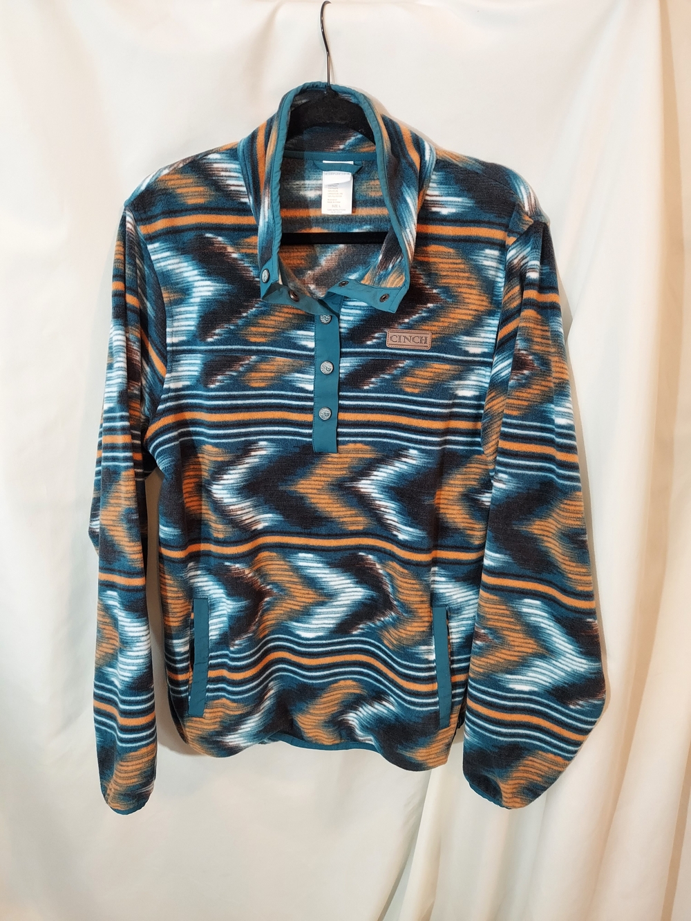 Cinch Western Women’s Teal Aztec Polar Fleece Snap Pullover Sweater L